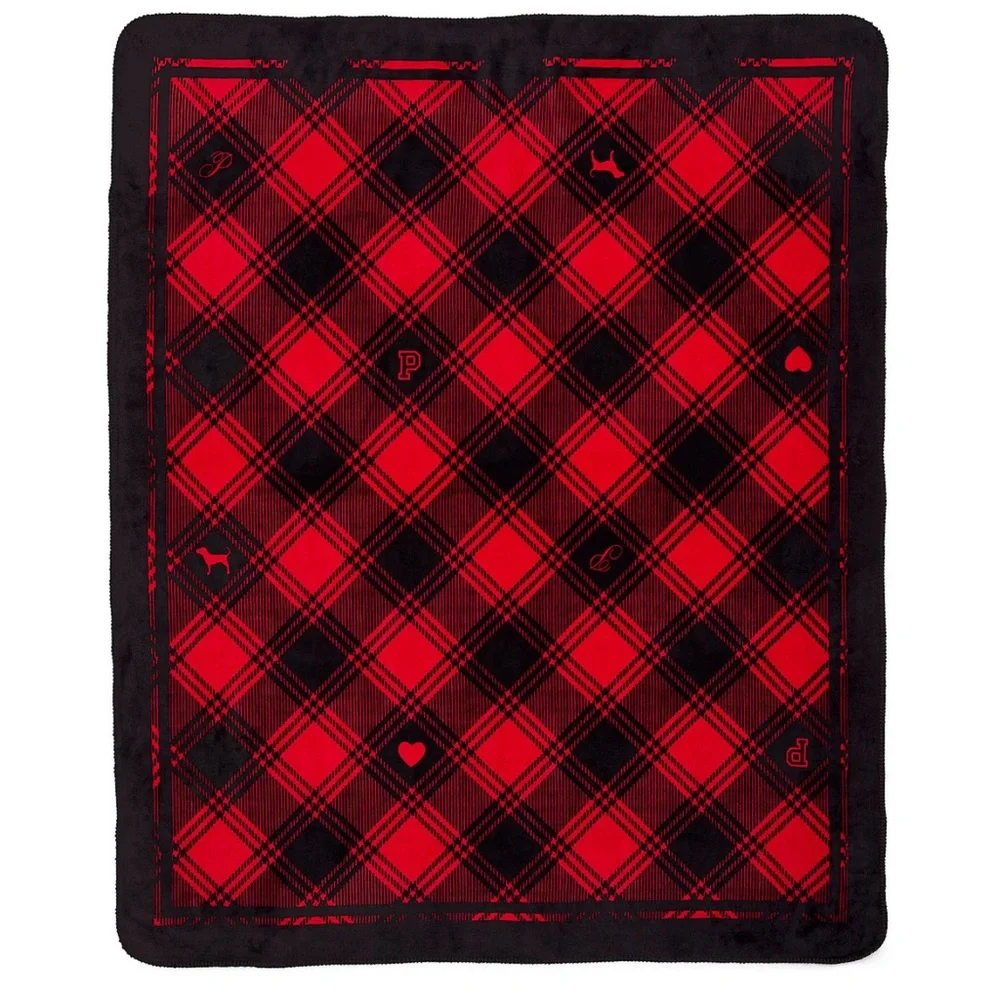 4 / 4 Victoria’s Secret Pink Red & Black Sherpa Lined Cozy Blanket